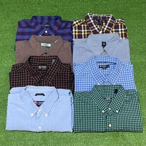 Lot of 8 Mens Button Down Shirts XL Bundle Chaps IZOD Gap Plaid Gingham Casual